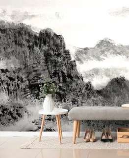 Čiernobiele tapety Tapeta čiernobiela čínska maľba krajiny