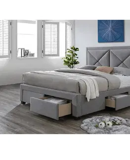 Postele Luxusná posteľ s úložným priestorom, látka sivý melír, 180x200, XADRA