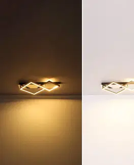 Stropné svietidlá Globo Stropné svietidlo Lesina LED, 2 svetlá, zlatá/čierna, hliník