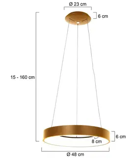 Závesné svietidlá Steinhauer LED závesné svietidlo Ringlede, Ø 48 cm, zlatá