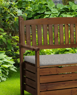 Záhradné lavice KONDELA Dilka záhradná lavička s úložným priestorom hnedá