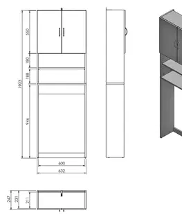 Kúpeľňa AQUALINE - SIMPLEX ECO skrinka za práčku 63x25x190cm, biela SIME715