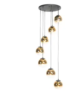 Zavesne lampy Art Deco závesná lampa čierna so zlatým sklom 7 svetiel - Pallon