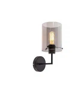 Nastenne lampy Dizajnové nástenné svietidlo čierne s dymovým sklom - Dome