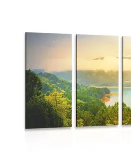 Obrazy prírody a krajiny 5-dielny obraz rieka pri zelenom lese