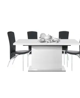 Jedálenské stoly Rozkladací jedálenský stôl, biela vysoký lesk HG, 160-200x90 cm, KORINTOS