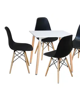 Jedálenské sety Jedálenský stôl 80x80 UNO biely + 4 stoličky UNO čierne