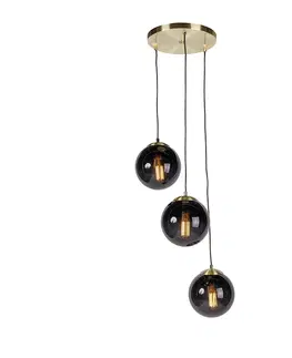 Zavesne lampy Art deco závesná lampa mosadz s čiernym sklom 3-svetlo - Pallon