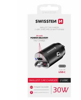 Nabíjačky pre mobilné telefóny CL nano adaptér Swissten Power Delivery 2 x USB-C 30 W, čierna 20111800