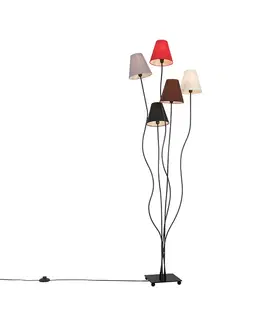Stojace lampy Dizajnová stojaca lampa čierna s látkovými tienidlami 5-svetlá - Melis