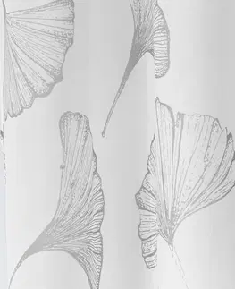 Záclony Voálová záclona s potlačou ginkgo listov, zakončená očkami