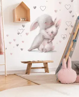 Nálepky na stenu Akvarelová nálepka na stenu - Zajačiky v objatí