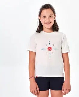 nohavice Dievčenské turistické tričko MH100 7 až 15 rokov biele