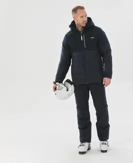 bundy a vesty Pánska hrejivá lyžiarska bunda 100 stredne dlhá tmavomodrá