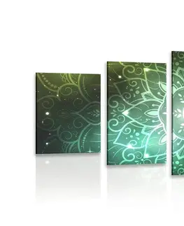 Obrazy Feng Shui 5-dielny obraz Mandala s galaktickým pozadím v odtieňoch zelenej