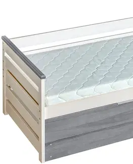 Postele Detská posteľ z masivu ASTON 1 s úložným priestorom, borovica biela/hnedá