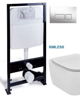 Kúpeľňa PRIM - předstěnový instalační systém s chromovým tlačítkem 20/0041 + WC Ideal Standard Tesi se sedlem RIMLESS PRIM_20/0026 41 TE2