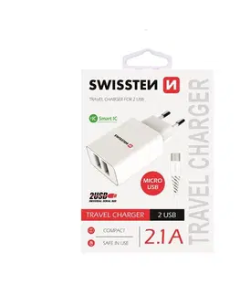 Nabíjačky pre mobilné telefóny Nabíjačka Swissten Smart IC 2.1A s 2 USB konektormi a dátovým káblom USBMicro USB, 1,2 m, biela 22051000