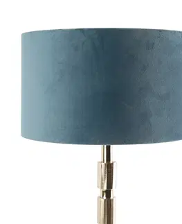 Stolove lampy Art Deco stolná lampa zlatý zamat odtieň modrá 35 cm - Torre
