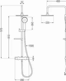 Sprchy a sprchové panely MEXEN/S - KX40 sprchový stĺp s termostatickou batériou zlato 771504091-50