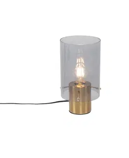 Stolove lampy Vintage stolná lampa mosadzná s dymovým sklom - Vidra