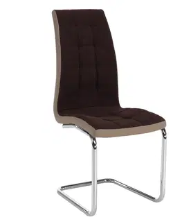 Stoličky Jedálenská stolička, hnedá látka/ekokoža béžová/chróm, SALOMA NEW