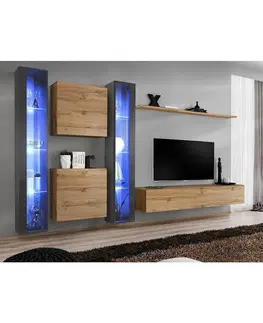 Podkrovný nábytok Obývacia stena Switch XVI Sklo +LED Grafit/Wotan