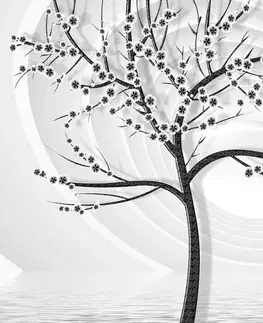 Čiernobiele tapety Tapeta moderný čiernobiely strom na abstraktnom pozadí