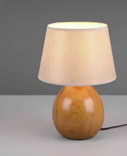 Stolové lampy Reality Leuchten Stolová lampa Loxur, 35 cm, béžová/drevený vzhľad