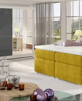 Postele NABBI Beneto 180 čalúnená manželská posteľ s úložným priestorom žltá