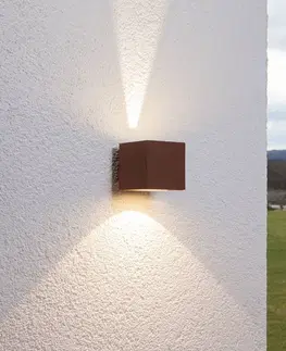 Vonkajšie nástenné svietidlá Lucande Hrdzavohnedé vonkajšie nástenné LED Jarno kocka