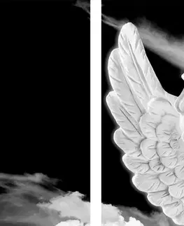 Čiernobiele obrazy 5-dielny obraz čiernobiely starostlivý anjelik na nebi
