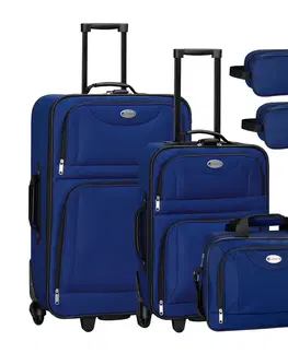 Koše na bielizeň Juskys Súprava textilných kufrov 5 kusov s 2 kuframi, taškou cez rameno a 2 kozmetickými taškami - modrá