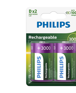 Predlžovacie káble Philips Philips R20B2A300/10 - 2 ks Nabíjacie batérie D MULTILIFE NiMH/1,2V/3000 mAh 