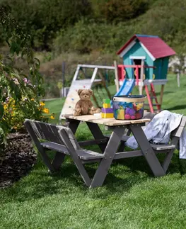 Záhradné zostavy Detské záhradné sedenie, drevo, sivá/prírodná, ABALO