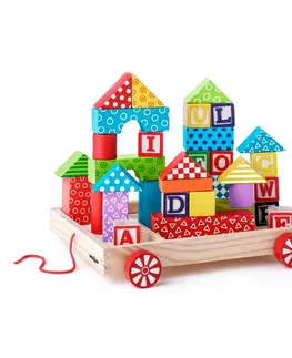 Drevené hračky Woody Vozík s kockami malý - 34 dielov