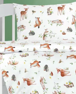 Obliečky Bellatex Detské Bavlnené obliečky Agáta Zvieratká v lese, 90 x 135 cm, 45 x 60 cm