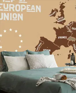 Tapety mapy Tapeta hnedá mapa s názvami krajín EÚ