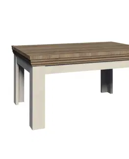 Jedálenské stoly KONDELA Royal ST rozkladací jedálenský stôl biela sosna nordická / dub divoký