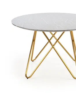 Jedálenské stoly HALMAR Bonello okrúhly jedálenský stôl sivý mramor / zlatá