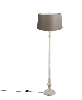 Stojace lampy Vidiecka stojaca lampa taupe s ľanovým tienidlom 45 cm - Classico
