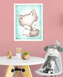 Obrazy do detskej izby Obrazy na stenu pre deti - Líštička tyrkys