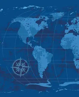 Tapety mapy Tapeta rustikálna mapa sveta v modrej farbe