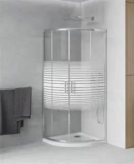 Vane MEXEN/S - Rio štvrťkruhový sprchovací kút 70 x 70, pásy, chróm + vanička so sifónom Flat, biela 863-070-070-01-20-4110