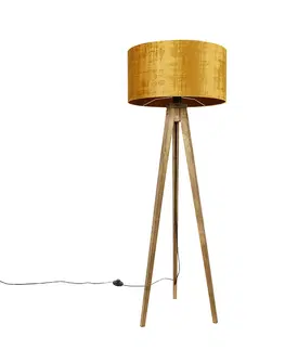 Stojace lampy Vidiecky statív vintage drevo so zlatým odtieňom 50 cm - Tripod Classic