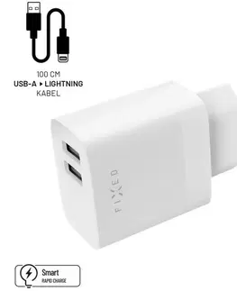 Nabíjačky pre mobilné telefóny FIXED Set Sieťová nabíjačka 2 x USB a kábel USB/Lightning 1m MFI, 17W Smart Rapid Charge, biela FIXC45M-CU-WH