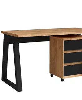 Moderné kancelárske stoly Set Iga I Písací stôl + Skrinka na kolieskach Dub Craft / čierna Mat