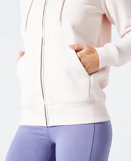 bundy a vesty Dámska mikina 500 Essentials na fitness so zipsom a kapucňou ružová