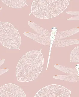 Tapety zvieratá Tapeta lietajúce vážky v ružovom