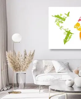 Obrazy na korku Obraz na korku mapa sveta so symbolmi jednotlivých kontinentov
